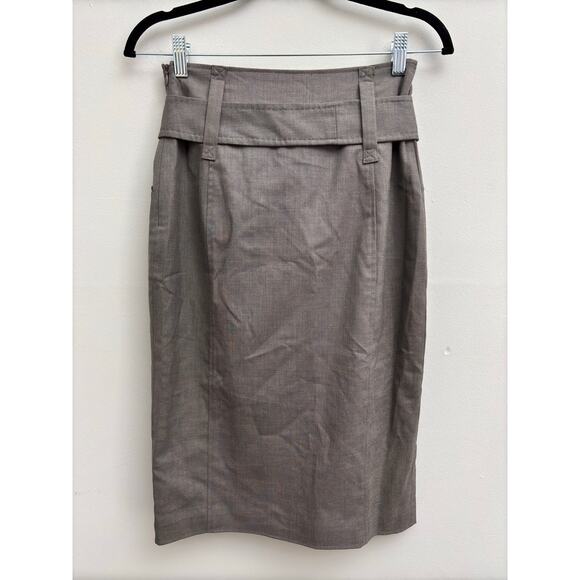 Vintage Retro Brown High Waist Double Breasted Tailored Midi Pencil Skirt Size 4 - Picture 6 of 8